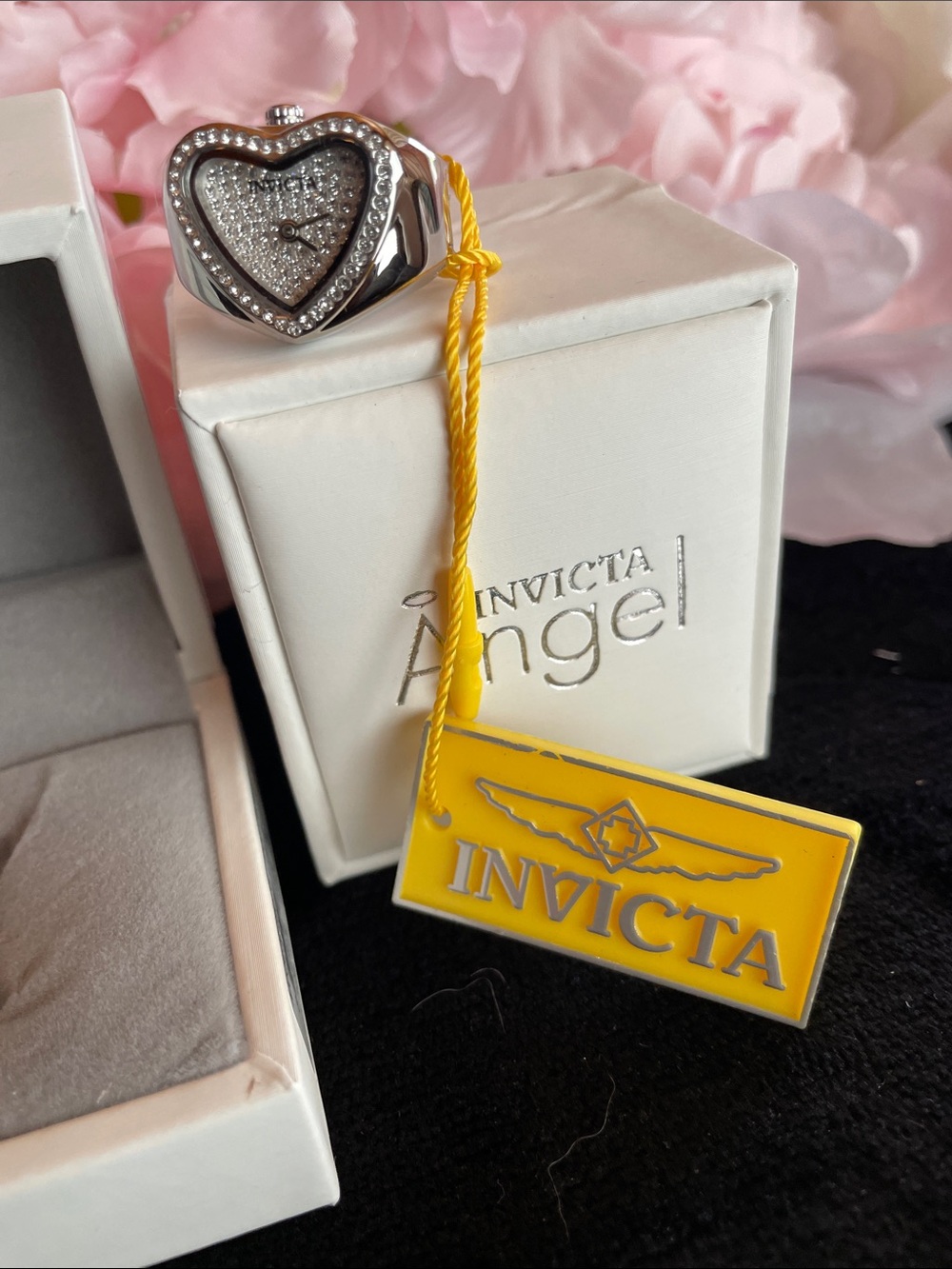 Invicta Silver Heart-Shaped Crystal Accent Watch Ring - Picture 2 of 2